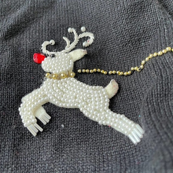 Michael Simon Cardigan Christmas Sweater Art Santa Claus Beaded Reindeer Large - Picture 8 of 16